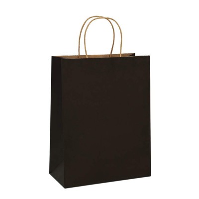 Fashionable logo printed eco friendly black kraft handle shopping bag paper for gift