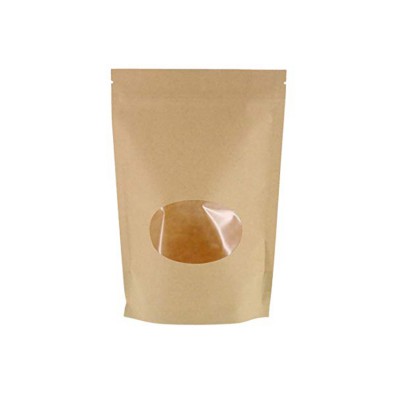 Wholesale zip lock stand-up reusable sealing food pouches brown kraft paper bag with window